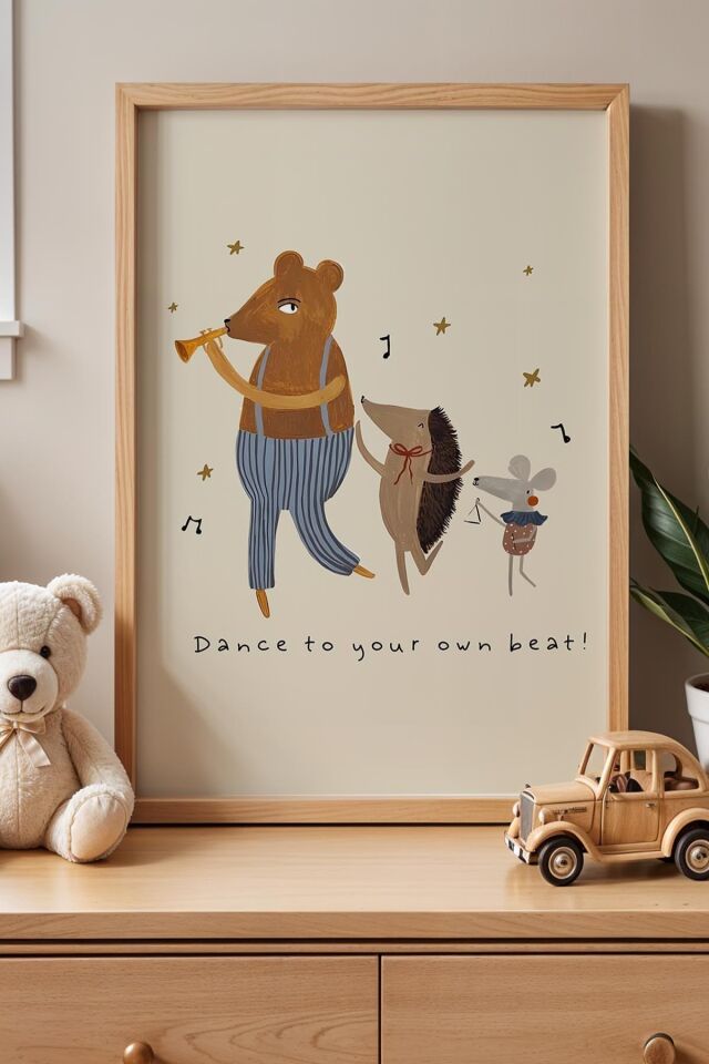 DOĞAL AHŞAP - Dance To Your Own Beat Yazılı Çocuk Odası Ahşap Çerçeveli Duvar Tablosu