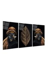 3 LÜ AFRİKALI KADIN VE TÜY UYUMU MODERN TASARIM KIRILMAZ CAM TABLO LÜKS TABLO EV HEDİYESİ