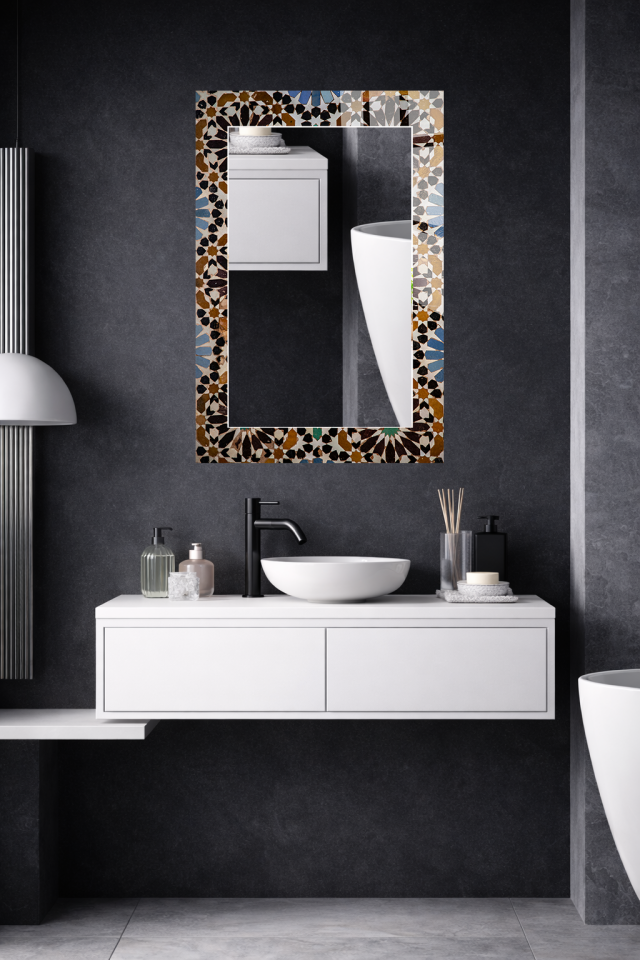 HEM TABLO HEM AYNA OSMANLI YILDIZ GEOMETRİK MOZAİK CAM DUVAR AYNASI EV DEKORU