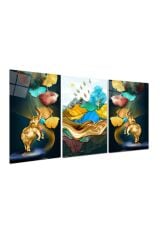 3 LÜ ALTIN FİLLER HARİKA RENK UYUMU MODERN TASARIM KIRILMAZ CAM TABLO LÜKS TABLO EV HEDİYESİ