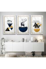 3 LÜ GEYİK VE GEOMETRİK DESENLER MODERN TASARIM KIRILMAZ CAM TABLO LÜKS TABLO EV HEDİYESİ