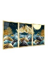 3 LÜ KOŞAN GEYİKLER ALTIN ÇENTİK DETAY MODERN TASARIM KIRILMAZ CAM TABLO LÜKS TABLO EV HEDİYESİ