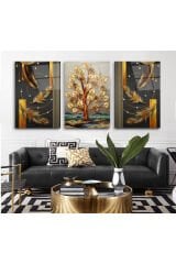3 LÜ ALTIN DETAYLAR HARİKA RENK UYUMU MODERN TASARIM KIRILMAZ CAM TABLO LÜKS TABLO EV HEDİYESİ