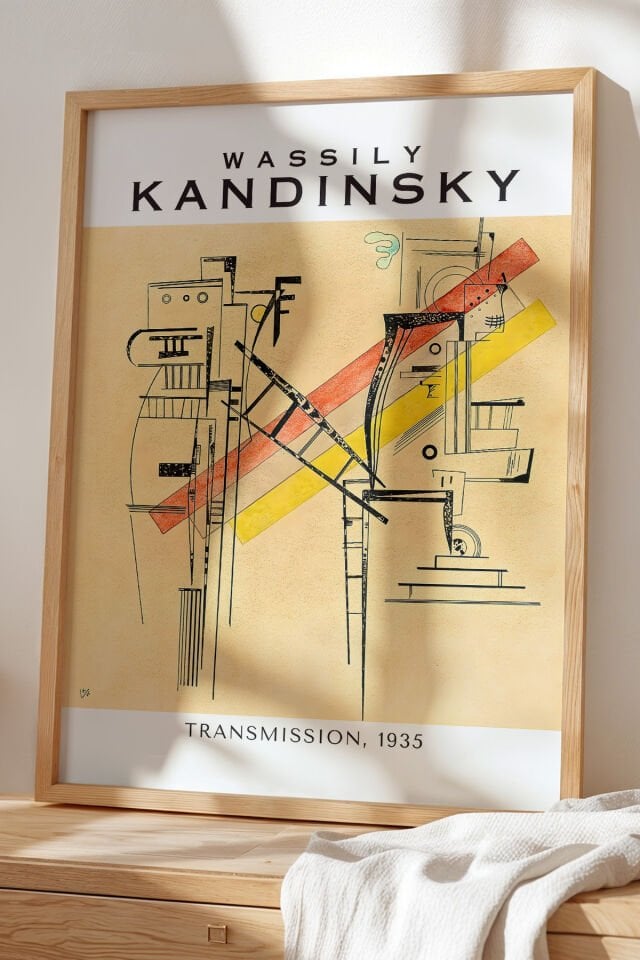 DOĞAL AHŞAP - Wassily Kandinsky - Geometrik Ritim - Ahşap Çerçeveli Duvar Tablosu