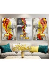 3 LÜ HARİKA RENK UYUMU GEYİK TEMALI MODERN TASARIM KIRILMAZ CAM TABLO LÜKS TABLO EV HEDİYESİ