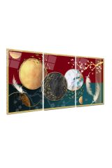 3 LÜ HARİKA RENK UYUMU KIRMIZI GOLD TEMALI MODERN TASARIM KIRILMAZ CAM TABLO LÜKS TABLO EV HEDİYESİ