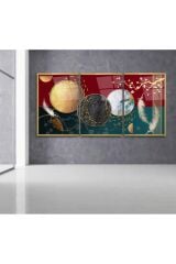 3 LÜ HARİKA RENK UYUMU KIRMIZI GOLD TEMALI MODERN TASARIM KIRILMAZ CAM TABLO LÜKS TABLO EV HEDİYESİ