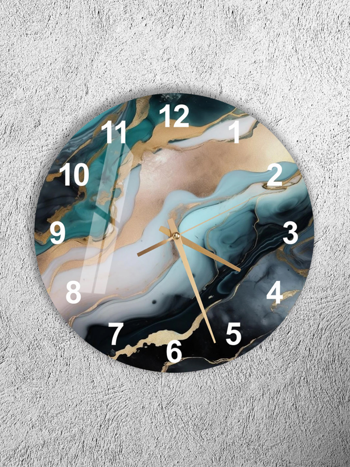 KIRILMAZ CAM DUVAR SAATİ, HEM TABLO HEM SAAT MERMER DESENLİ MODERN TASARIM EV OFİS HEDİYESİ