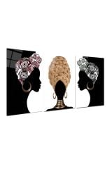 3 LÜ AFRİKA KADINI SİYAH BEYAZ MODERN TASARIM KIRILMAZ CAM TABLO LÜKS TABLO EV HEDİYESİ