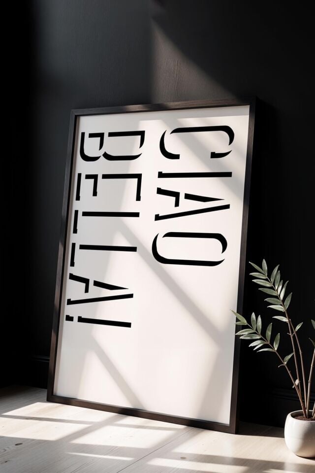 SİYAH - Ciao Bella Siyah Beyaz Trendy Maksimalist Sanatı Ahşap Çerçeveli Duvar Tablosu