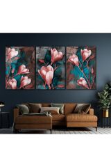 3 LÜ PEMBE ÇİÇEKLER HARİKA RENKLER MODERN TASARIM KIRILMAZ CAM TABLO LÜKS TABLO EV HEDİYESİ