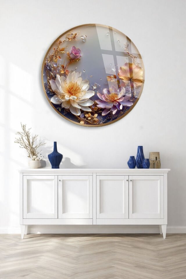 KIRILMAZ CAM DUVAR TABLOSU – LÜKS LOTUS ÇİÇEĞİ ALTIN ÇİÇEK SANAT TASARIMI