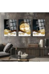 3 LÜ MANZARA VE ALTIN GEYİK DETAYLI TASARIM KIRILMAZ CAM TABLO LÜKS TABLO EV HEDİYESİ