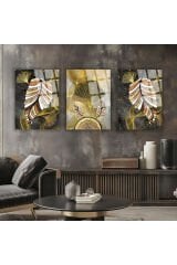 3 LÜ HARİKA UYUMLU RENKLER VE ALTIN DETAYLI TASARIM KIRILMAZ CAM TABLO LÜKS TABLO EV HEDİYESİ