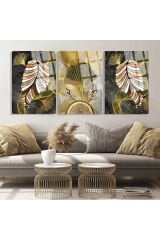 3 LÜ HARİKA UYUMLU RENKLER VE ALTIN DETAYLI TASARIM KIRILMAZ CAM TABLO LÜKS TABLO EV HEDİYESİ