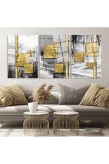 3 LÜ FIRÇA DARBELERİ VE GEOMETRİK DESENLER GOLD TASARIM KIRILMAZ CAM TABLO LÜKS TABLO EV HEDİYESİ