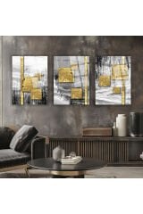 3 LÜ FIRÇA DARBELERİ VE GEOMETRİK DESENLER GOLD TASARIM KIRILMAZ CAM TABLO LÜKS TABLO EV HEDİYESİ