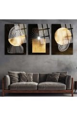 3 LÜ BOHEM TABLO GEOMETRİK DESENLER GOLD DETAY KIRILMAZ CAM TABLO LÜKS TABLO EV HEDİYESİ