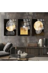 3 LÜ BOHEM TABLO GEOMETRİK DESENLER GOLD DETAY KIRILMAZ CAM TABLO LÜKS TABLO EV HEDİYESİ