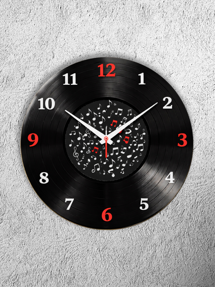 KIRILMAZ CAM DUVAR SAATİ, HEM TABLO HEM SAAT PLAK VE MÜZİK NOTALARI MODERN TASARIM EV OFİS HEDİYESİ