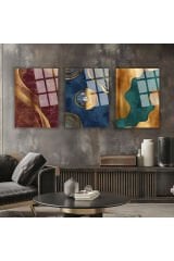 3 LÜ BOHEM TABLO GEOMETRİK DESENLER RENK UYUMU KIRILMAZ CAM TABLO LÜKS TABLO EV HEDİYESİ