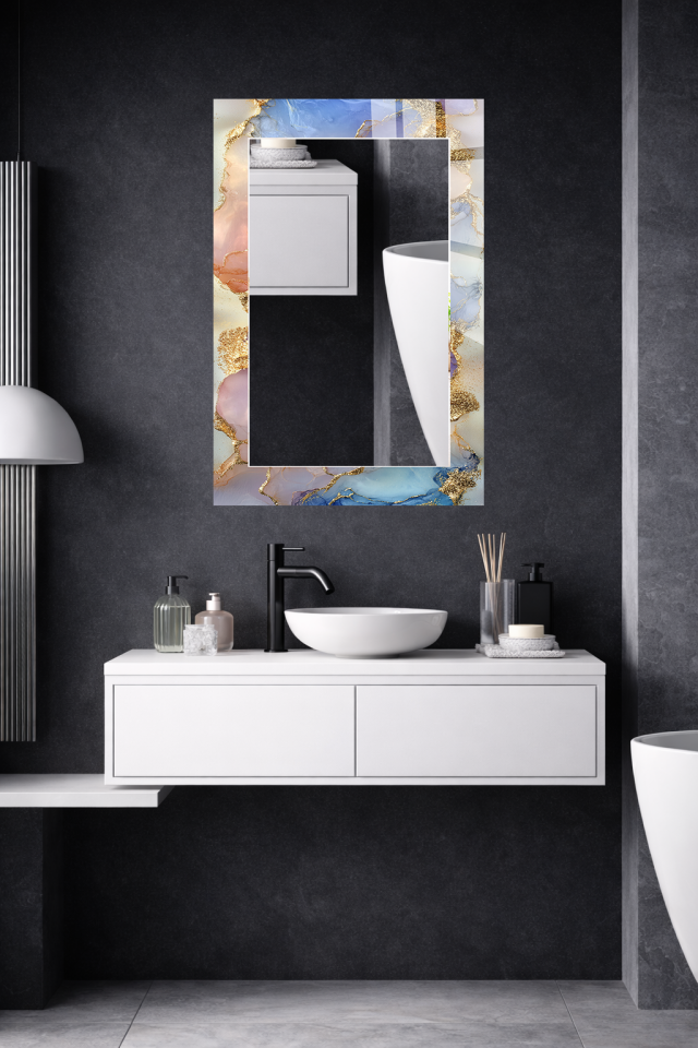 HEM TABLO HEM AYNA PASTEL ALTIN VARAK SOYUT CAM DUVAR AYNASI EV DEKORU