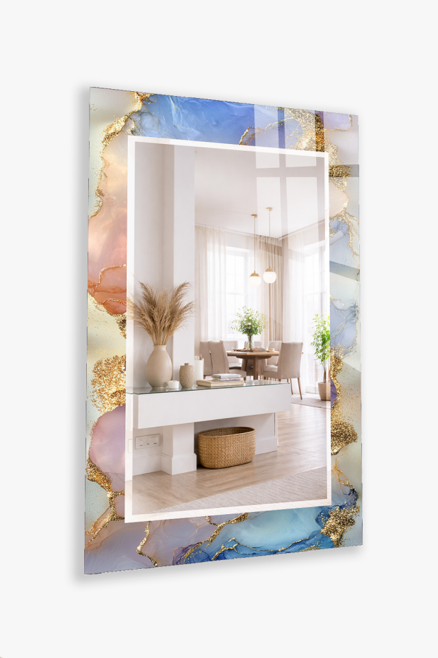 HEM TABLO HEM AYNA PASTEL ALTIN VARAK SOYUT CAM DUVAR AYNASI EV DEKORU