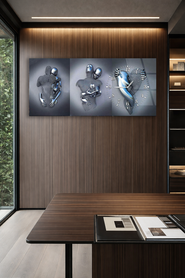 KIRILMAZ CAM DUVAR SAATİ , HEM TABLO HEM SAAT MODERN METAL SANAT TASARIMI EV OFİS HEDİYESİ