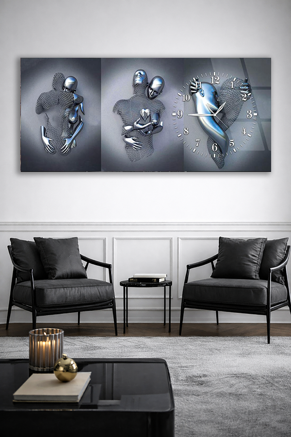 KIRILMAZ CAM DUVAR SAATİ , HEM TABLO HEM SAAT MODERN METAL SANAT TASARIMI EV OFİS HEDİYESİ