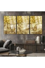 3 LÜ BOHEMLE ALTIN TEMALI ALTIN AĞAÇ KIRILMAZ CAM TABLO LÜKS TABLO EV HEDİYESİ