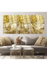 3 LÜ BOHEMLE ALTIN TEMALI ALTIN AĞAÇ KIRILMAZ CAM TABLO LÜKS TABLO EV HEDİYESİ