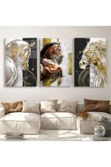 3 PARÇA ALTIN AT GOLD AT SET TABLO KIRILMAZ CAM TABLO EV HEDİYESİ İŞ YERİ HEDİYESİ