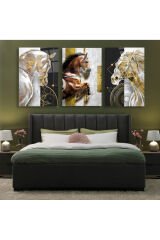 3 PARÇA ALTIN AT GOLD AT SET TABLO KIRILMAZ CAM TABLO EV HEDİYESİ İŞ YERİ HEDİYESİ