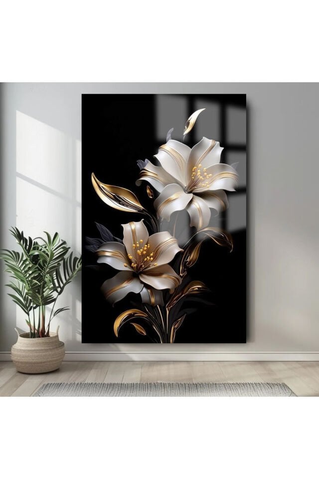 AÇAN IŞIK SAÇAN ÇİÇEK CAM TABLO ULTRA CANLI RENKLİ KIRILMAZ CAM TABLO EV HEDİYESİ OFİS HEDİYESİ