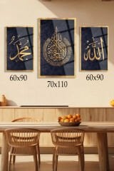 3 PARÇA DİNİ İSLAMİ Allah Muhammed Ayetel Kürsi KIRILMAZ CAM TABLO EV HEDİYESİ İŞ YERİ HEDİYESİ