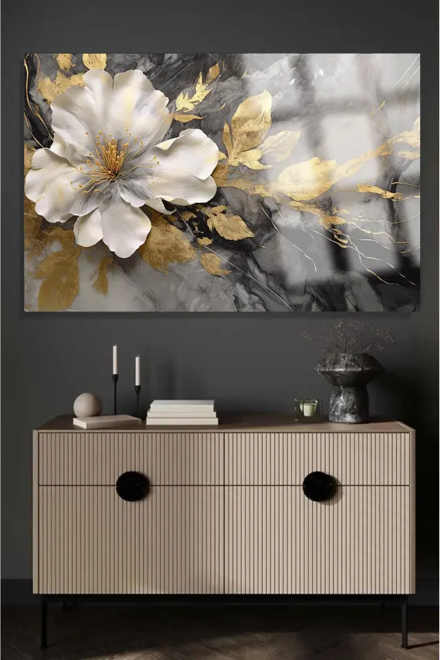 ULTRA YÜKSEK ÇÖZÜNÜRLÜKLÜ CAM HARİKA ÇİÇEK TABLOSU KIRILMAZ CAM TABLO EV, SALON, HEDİYESİ