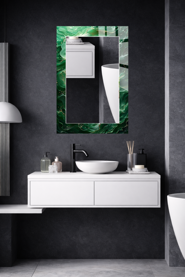 HEM TABLO HEM AYNA ZÜMRÜT YEŞİL AKIŞKAN SANAT CAM DUVAR AYNASI EV DEKORU