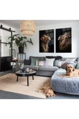 2 PARÇA ASLAN AİLESİ KRAL ASLAN VE KRALİÇE ASLAN KIRILMAZ CAM TABLO EV HEDİYESİ İŞ YERİ HEDİYESİ