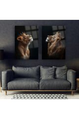 2 PARÇA ASLAN AİLESİ KRAL ASLAN VE KRALİÇE ASLAN KIRILMAZ CAM TABLO EV HEDİYESİ İŞ YERİ HEDİYESİ