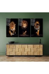 3 PARÇA JAGUAR ASLAN KAPLAN KIRILMAZ CAM TABLO EV HEDİYESİ İŞ YERİ HEDİYESİ