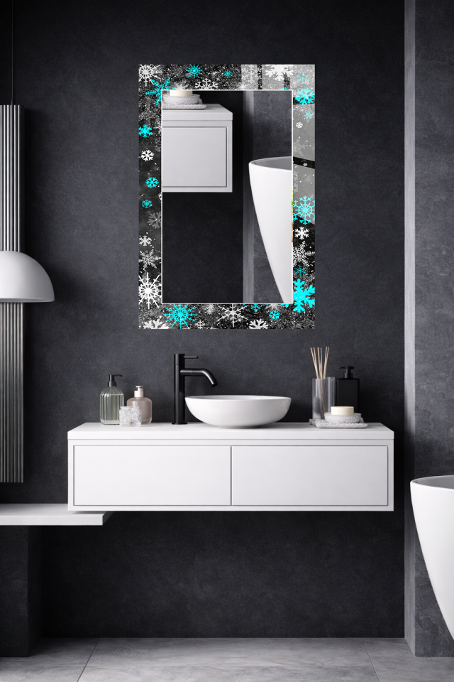 HEM TABLO HEM AYNA KIŞ TEMALI KAR TANESİ DESEN CAM DUVAR AYNASI EV DEKORU