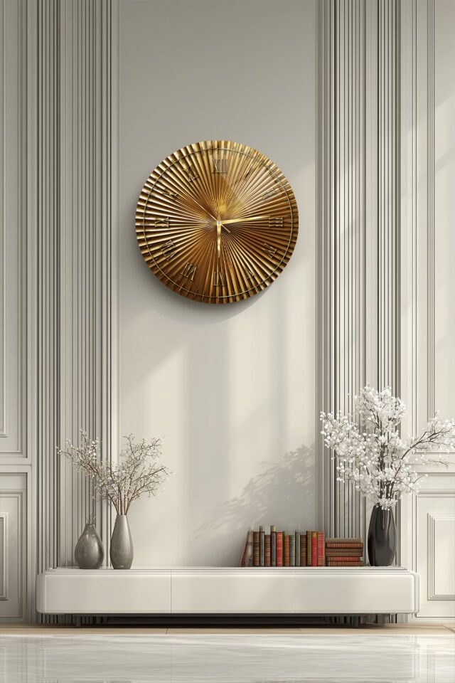 KIRILMAZ CAM DUVAR SAATİ, HEM TABLO HEM SAAT GOLD GÜNEŞ IŞINLI LÜKS TASARIM ROMA RAKAMLI EV OFİS HEDİYESİ