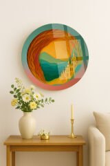 HARİKA RENK UYUMLU YUVARLAK CAM TABLO EV HEDİYESİ OTURMA ODASI TABLOSU LÜKS KIRILMAZ CAM TABLO