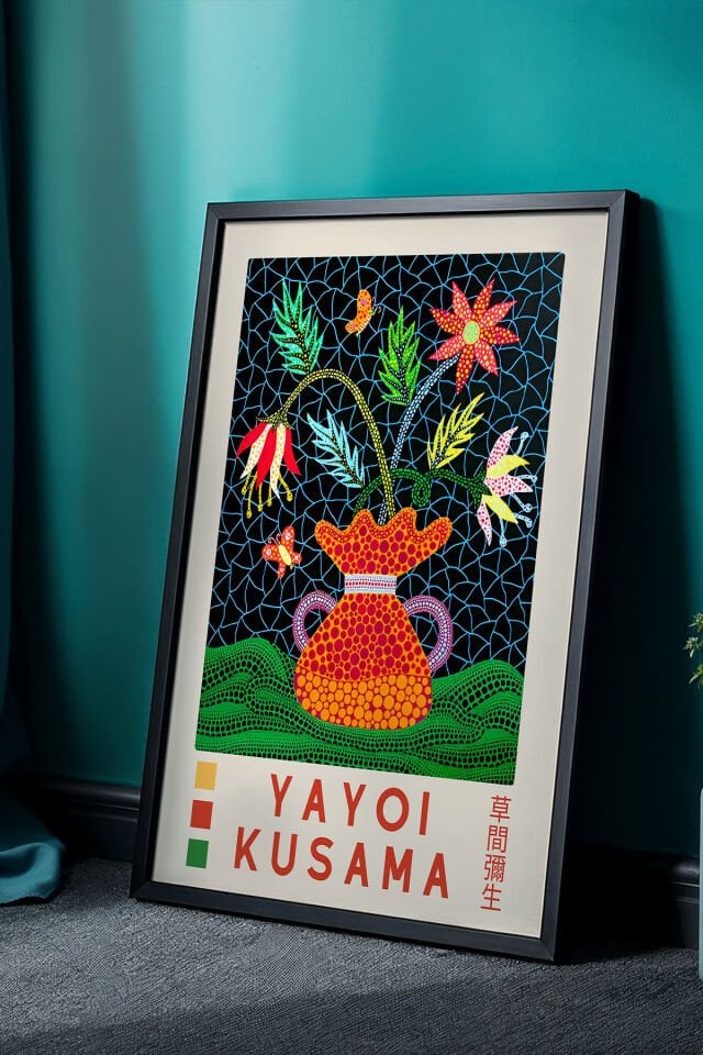 SİYAH - Zarif Nokta Sanatıyla Doğal Ahşap Çerçeveli Modern Japandi Tablo