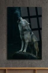 HARİKA ULUYAN KURT GÖRSELİ DOĞA TABLOSU KIRILMAZ CAM TABLO LÜKS MODERN TABLO EV HEDİYESİ