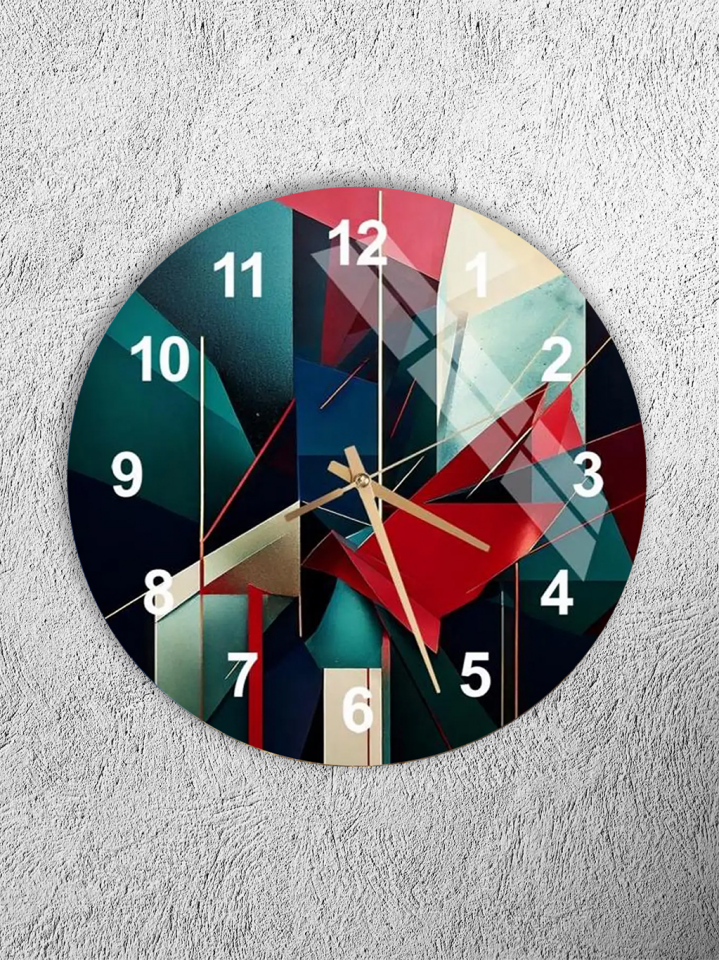 KIRILMAZ CAM DUVAR SAATİ , HEM TABLO HEM SAAT GEOMETRİK SOYUT RENKLİ TASARIM MODERN EV OFİS HEDİYESİ