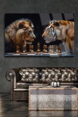 ASLAN VE KAPLAN SATRANÇ KIRILMAZ LÜKS CAM TABLO ULTRA YÜKSEK ÇÖZÜNÜRLÜKLÜ EV HEDİYESİ TABLO