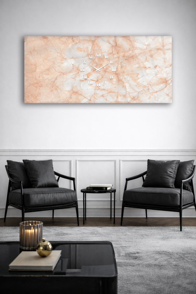 KIRILMAZ CAM DUVAR SAATİ , HEM TABLO HEM SAAT BEJ MERMER SADƏ VE ŞIK TASARIM EV OFİS HEDİYESİ