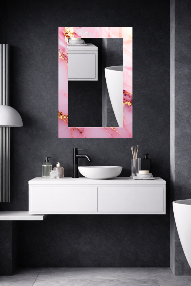 HEM TABLO HEM AYNA PEMBE ALTIN DAMAR MERMER DESEN CAM DUVAR AYNASI EV DEKORU