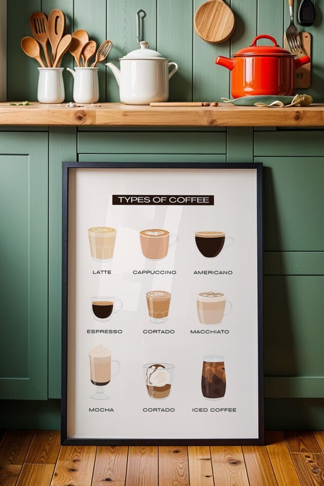 SİYAH - Kahve Köşesi Minimalist Mutfak Ahşap Çerçeveli Duvar Tablosu